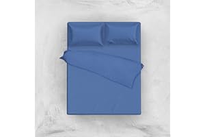 L'ANTICO ARCOLAIO Set Completo Letto Lenzuola 100% Cotone Tinta Unita (BLU ROYAL, PIAZZA E MEZZA FRANCESE)