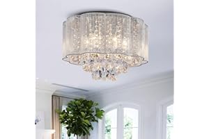 BESTIER Cristal moderne gouttes de pluie gouttelettes allumant encastré montage LED plafonnier luminaire suspension pour salle à manger salle de bain chambre à coucher salon 6 ampoules LED E14 requis