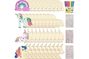 Giugio 40 Stück Einhorn Bastelset Kit Zum Bemalen, Kinder DIY Holz Deko, Holzbastelsets Mit 12 Aquarellstift + 3 Edelsteinaufkleber (A)
