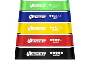 Konsoa Elastici Fitness Per Esercizi. Banda Elastica Palestra. Fasce Elastiche Di Resistenza In Puro Lattice Con Borsa Per Portare Ideali Per Esercizi E Allenamento. Crossfit, Yoga, Pilates (Set da 5)