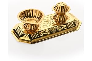 TARINI GALLERY Brass Kankavati Handmade Pooja Small Plate Thali Pital Platter Set with Agarbatti Stand and Diya for Home Mandir Temple Festival Pooja Aarti and Gifting (Design-2)