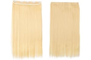 CAISHA 60cm Clip In Un Unico Pezzo Nell'estensione Dei Capelli Pezzo Di Capelli Sintetici Mezza Parrucca Liscio Biondo Platino C56