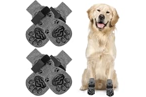 NeuWook Anti Slip Dog Socks 2 Pairs, Dog Grip Socks with Straps Traction Control for Indoor on Hardwood Floor Wear, Pet Paw Protector for Small Medium Large Dogs (L, Black and gray)