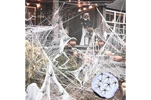 IKELY Halloween Deko Spinnennetz,200g Dehnbare Spinnennetze &50 Künstliche,Halloween Spinnennetz Dekoration,Für Gart Innen Fenster Kamin Häuser Spukhaus&Partyzubehör-Schaurige Atmosphäre für Ihre Feier