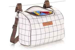 FifthStart Multipurpose Peg Bag - Heavy Duty & Waterproof - Peg Basket - Shoulder Strap, Waist Belt & Washing Line Clips -Versatile Clothes Peg Bag - Holds 300 Pegs (Solid Base, Brown Check)