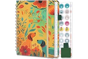 NEYSA Agenda 2026 Semainier Spirale, Jan- Déc 2026 (12 mois) A5 Agenda Scolaire Avec Boucle de Stylo, Autocollants de Plan & Onglets Mensuels, Pochette -21 x 15 cm (Chiot)