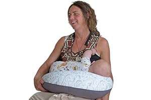 Hippychick Nursing Pillow – Comfortable Breastfeeding Pillows For Babies – 100% Cotton Maternity Pillow Cover Removable & Washable – Post Pregnancy Gifts – Animal Friends Grey