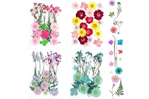 SPOKKI 82PCS Real Dried Flowers for Resin, Colourful Natural Dried Pressed Flowers and Leaves with Tweezers for Candles Jewellery Scrapbooking Resin Crafts Nails Art (Flower Set)