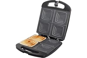 Jata SW546 Sandwichera con Placas Antiadherentes, 4 sándwiches enteros XXL, Sellado perfecto, Tostado rápido y uniforme, 1500 W, Fácil limpieza, Almacenaje vertical