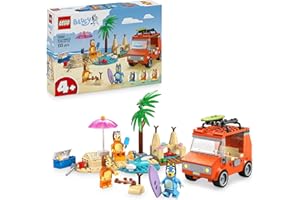 LEGO Bluey: Bluey's Beach & Family Car Trip Toy with 3 Minifigures incl. Bingo & Chilli, plus 2 Surfboards, a Sand Castle & Fun Accessories - Birthday Gift for 4+ Year Old Girls & Boys - 11202