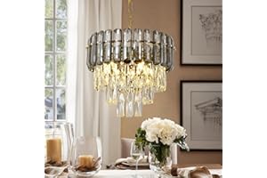 AOOCHOK Luxus Schwarzer Kristall Kronleuchter Modern Pendelleuchte, Rund Hängeleuchte Kristall Lampe, für Korridor, Balkon, Veranda, Restaurant, Türöffnung, Φ40cm