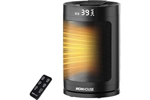 MONHOUSE Electric Heater - Energy Efficient PTC Ceramic, Silent Portable Heater with LED Display, Remote Control, Overheat Protection, Smart Thermostat, 1-12HR Timer - Ideal for Office, Home, Bedroom
