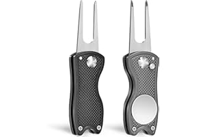 Mile High Life All Metal Foldable Golf Divot Tool with Magnetic Ball Marker & Club Groove Cleaner with Brush and Retractable Extension Cord Combo Set (2 Pack Multi-Colors)