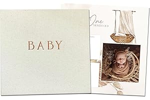 Peachly Unisex Baby Memory Book | Minimalist Baby Book | First Year Baby Book Keepsake for Milestones | Baby Books First Year Memory Book | Simple Baby Scrapbook for Boy Girl | Linen - Haven