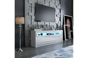 HOME EAGLES LIMITED White Gloss TV Unit with 2 Drawers 2 Doors, TV Eentertainment Units for Living Room, 160cm Led Light TV Stand Storage Cabinet, Modern Sideboard TV Stand Cabinet