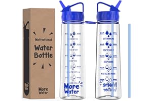More Water Bottle With Straw, Motivational Time Markings 900ml - Drinking Tracker Bottles - Times to Drink - BPA Free Sports Bottles