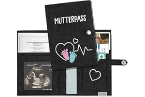 KNECKES – Edle Mutterpasshülle aus Filz (Schwarz) | mit vielen Fächern für Ultraschallbild, Versichertenkarte, Impfpass etc.| passend für den deutschen Mutterpass