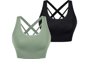 Leversic Sujetador Deportivo de Iimpacto Medio para Mujer Sin Aros con Relleno Extraíble con Espalda Cruzada para Yoga