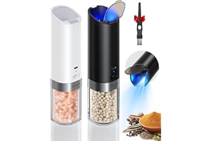 FORLIM Macinapepe elettrico per sale e pepe, funzionamento automatico con una sola mano, ricaricabile tramite USB, grana regolabile, dotato di tappo antipolvere fisso, confezione da 2