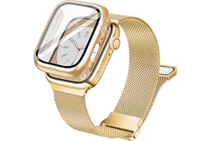 Vamyzji Compatible with Gold Apple Watch Strap 40mm + Protective Case with Screen Protector, Magnetic Milanese Mesh Metal iWatch Strap Women Men for 40mm Apple Watch SE SE 2 SE 3, Series 6 5 4,Gold