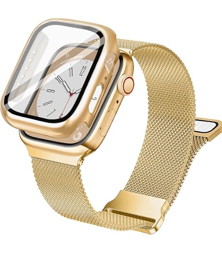 Vamyzji Compatible Apple Watch Strap with Case, Stainless Steel