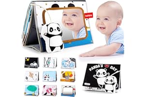 beiens Jouet Bebe 0 3 6 12 Mois,Livre Tissu Bebe avec Miroir,Noir et Blanc Livres d'éveil Doux Froissé avec Panda,Jeux Bebe Montessori Bebe eveil 0-6 Mois,Cadeau Bebe Naissance Garcon Fille
