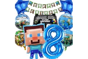 DIYOOISX Miner Gamer Geburtstagsdeko 8 jahre Junge Geburtstag Deko Junge Miner Gamer Luftballon Geburtstag 8 Junge Deko Geburtstag Set 8 Geburtstagsdeko Junge 8 Jahre Party Deko Tortendeko Kuchen Deko