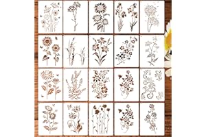 AIYORSE 20PCS Small Wildflower Stencils for Painting, Botanical Flower Stencils for Crafts Plastic Art Drawing Templates Reusable Wild Flower Stencil for Drawing on Wood Wall Fence Furniture Crafts Canvas