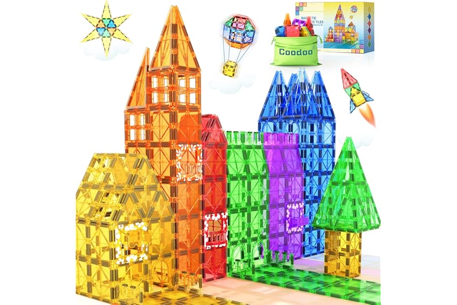 60 Magnetic STEM Tiles for Building Sensory Toys for Children Ages 3 and up, Brain Development Toys Preschool