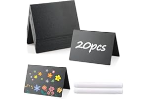 BINGGUNYO 20Pièces Mini Tableaux Noir,7,5x10cm Mini Panneau D'affichage,Plastique Petit Tableau avec 2Marqueurs à Craie Liquide,Mini Tableau Noirs pour Buffets Boulangeries Magasins Mariages et Fête(Forme en V)