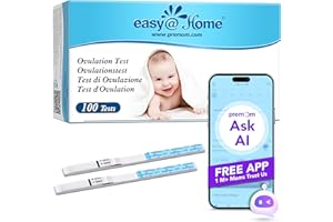 ‎EASY@HOME Easy@Home Ovulationstest 100 Teststreifen 25 mIU/ml Kinderwunsch Schnelltest Fruchtbarkeitstests für Eisprung – Unterstützt durch die Kostenlose Intelligent Premom Ovulation APP, 100 LH Tests
