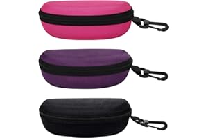 MOLSHINE 3 sztuki przenośne twarde etui na okulary przeciwsłoneczne, zamek błyskawiczny, etui na okulary z haczykiem dla kobiet mężczyzn podróż sport, Czarny i różowy i fioletowy, L