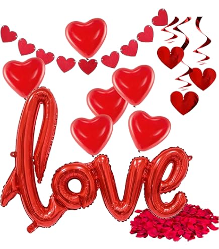 Decorazioni San Valentino - 6 Ghirlande Cuore Rosso Con 1000 Petali Di Rosa, Banner Romantico 6x2M - Foto 3