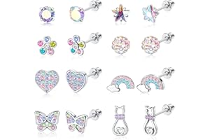 YADOCA 8 Pares Pendientes Niñas Hipoalergeniños para Mujer Acero Quirúrgico Arcoíris Pendientes de Rosca Pendientes de Aro Pendientes de Mariposa con Flor de Corazón de Perla