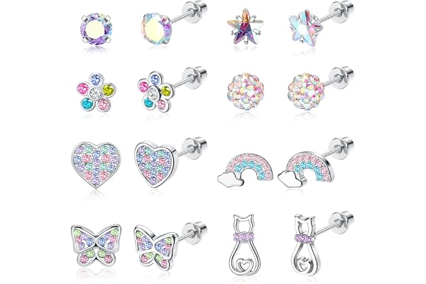 YADOCA 8 Paires Boucles d'Oreilles Hypoallergéniques pour Femmes Filles Acier Inoxydable 316L CZ Coeur Vis Dos Boucles d'Oreilles Fleur Multicolore Papillon Boucles d'Oreilles Ensemble