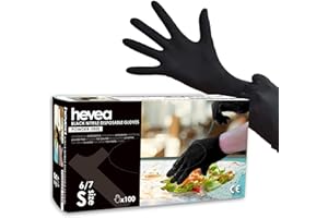 Hevea Guantes desechables de nitrilo negro, sin polvo, caja de 100, Talla S