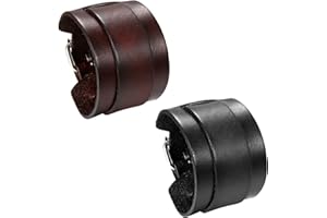 JewelryWe Schmuck Herren Lederarmband, Breit Leder Echtleder Armband Armreif Manschette Armband verstellbaren 6.5-8.5 Zoll Punk Biker Rock, schwarz/braun