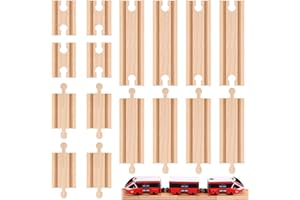 Theaque Juego de 16 piezas de vías de tren de calibre estándar HO de madera recta, conectores macho hembra hembra accesorios para actividad de mesa, compatible con juego de ferrocarril