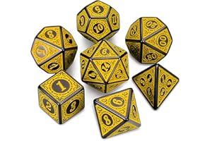 QMAY DND Dice Polyedrisches Würfel Set - 7 Stück für Dungeon und Dragons MTG RPG D&D D20, D12, D10, D%, D8, D6, D4 (Gelbe Gravurmuster)