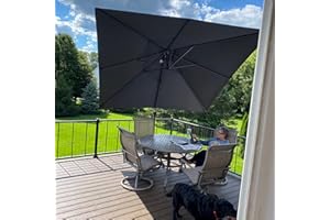 PURPLE LEAF 2.7 X 3.5 M Garden Cantilever Parasol, Large Rectangle Patio Umbrella with Crank Handle and Tilt for Balcony and Outdoor, Grey