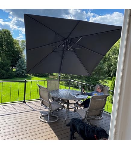 TANGZON 3M Cantilever Garden Parasol, 8-Rib Heavy Duty Offset Patio Umbrella With Cross Base, Dual Vented Top & 360° Rotation, Outdoor Square Hanging Sun Shade Roma Umbrella (Beige