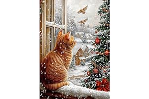 NEWENMO Carino Gatto Arancione Diamond Painting Kit,5D Paesaggio di Natale Pittura Diamante per Adulti,DIY Diamant Crystal Art Kits,Ricamo a Punto Croce Artigianale,per Decorazione Casa 30x40cm