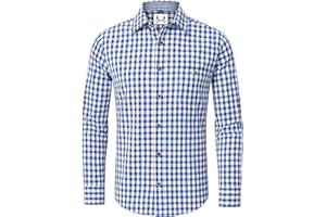 AMZHOTER Trachtenhemden Homme Chemise Traditionnelle pour Homme Chemise à Carreaux Manches Longues Manches Courtes Traditionnel Oktoberfest Verte Bleu Rouge