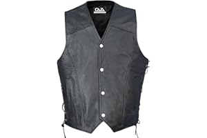 CAZA Leather Motorcycle/Motorbike Waistcoat Vest Cut - Mens Riding Club Black Biker Vests With Braided Laced Sides