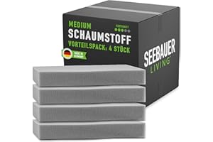 ‎SEEBAUER LIVING SEEBAUER living Schaumstoff-Set MEDIUM RG 35/40 (Mittelfest) 50 x 50 x 4 cm (4er Vorteilspack) Schaumstoffplatte für Polster und Sitzkissen, Polsterschaumstoff als Zuschnitt für Sitzpolster