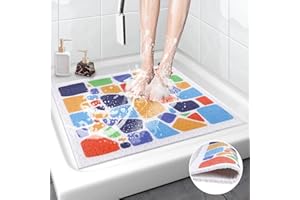 MACUNIN Square Shower Mat Non Slip, 23.6'' Bath Mat Non Slip Non Mould Shower Mats for Inside Shower, Soft Loofah Massage Shower Mat Bathroom Floor Rug Carpet with Anti-slip Grid Bottom, Quick Dry