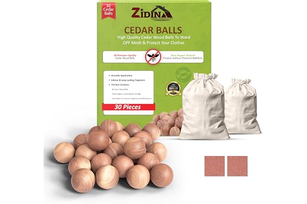 ZIDINA Mottkulor 30-pack – 100% naturliga cederträkulor, kemikaliefria och långtidsverkande mottskydd för garderober och lådor