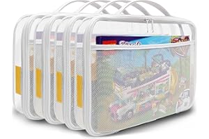 holay 4 Packs PVC Zippered Blocks Set, Toy, Clay, Board game Storage Organizer Case Bag(Name Tag, Manual Pocket) (White, Large)
