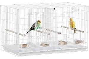 PawHut Jaula para Pájaros con Divisor 76x46x46 cm Pajarera con 4 Comederos 4 Perchas y Bandeja Extraíble Jaula para Loros Canarios Periquitos Blanco