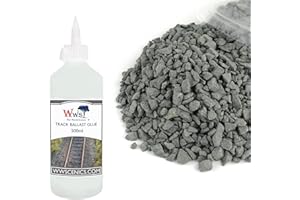 WWS WAR WORLD SCENICS War World Scenics Kit de Balasto 1kg & Cola 500ml para Modelismo Ferroviario -Balasto Grande Gris Oscuro